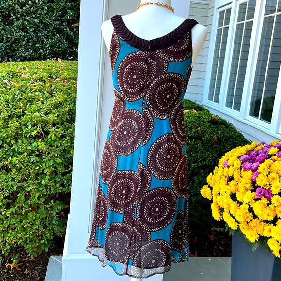 🔥2 x HP🔥VTG Tory Burch Silk Dress Sz 2/4, turquoise/brown pattern - Picture 5 of 15